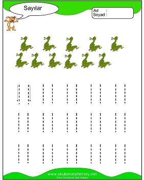 okul öncesi 1 sayısı çizgi çalışması